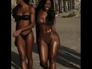 chocolate gorgeous beauties with very nice curves on the beach, non-porn