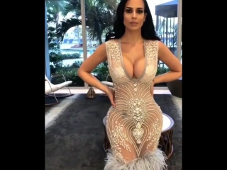 hot bitch in a chic open dress with huge boobs in the neckline, non-porn, sexy, boobs, ass